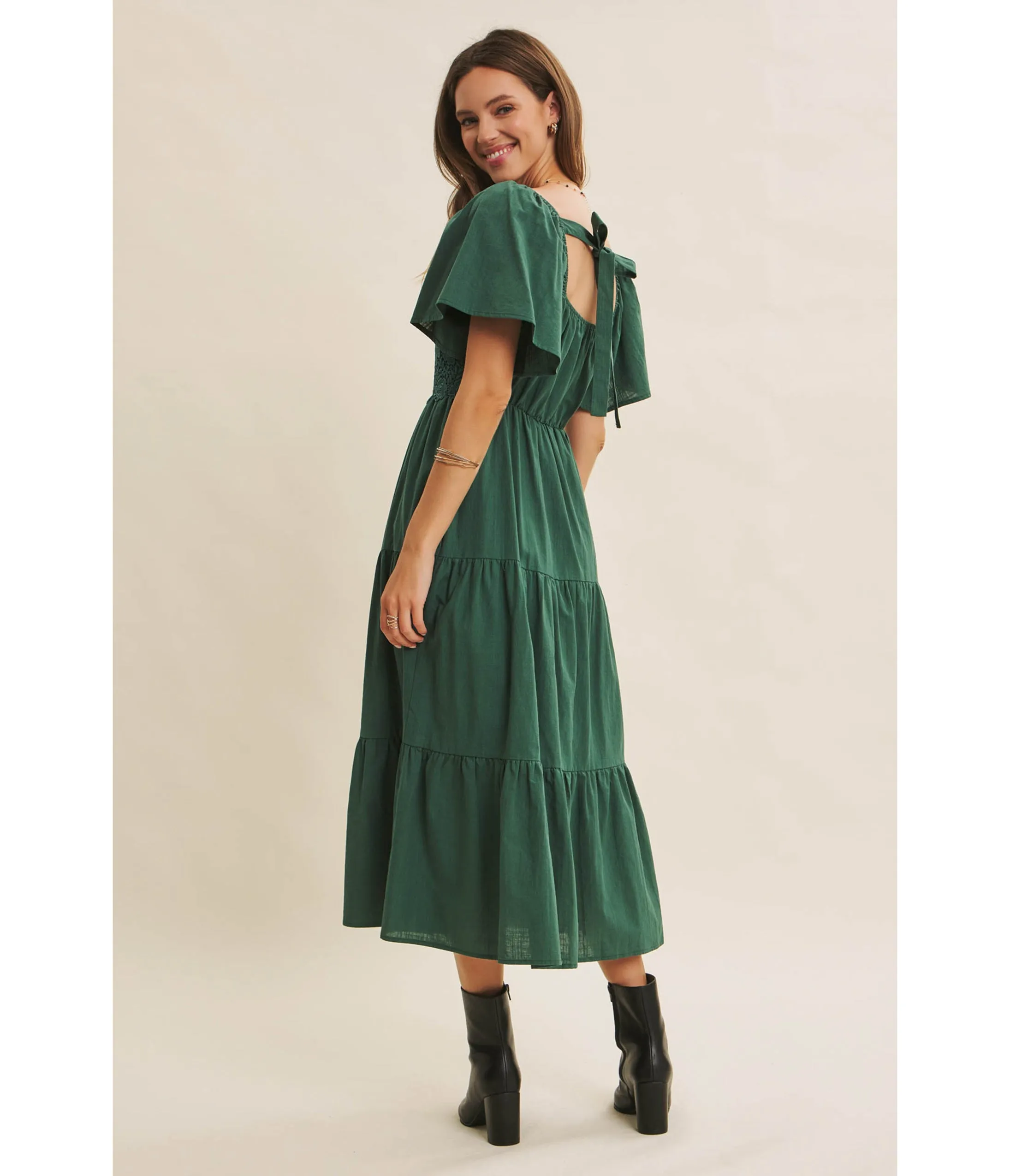 Forest Green Tiered Midi Dress sold by Unique Vintage product image thumbnail 4