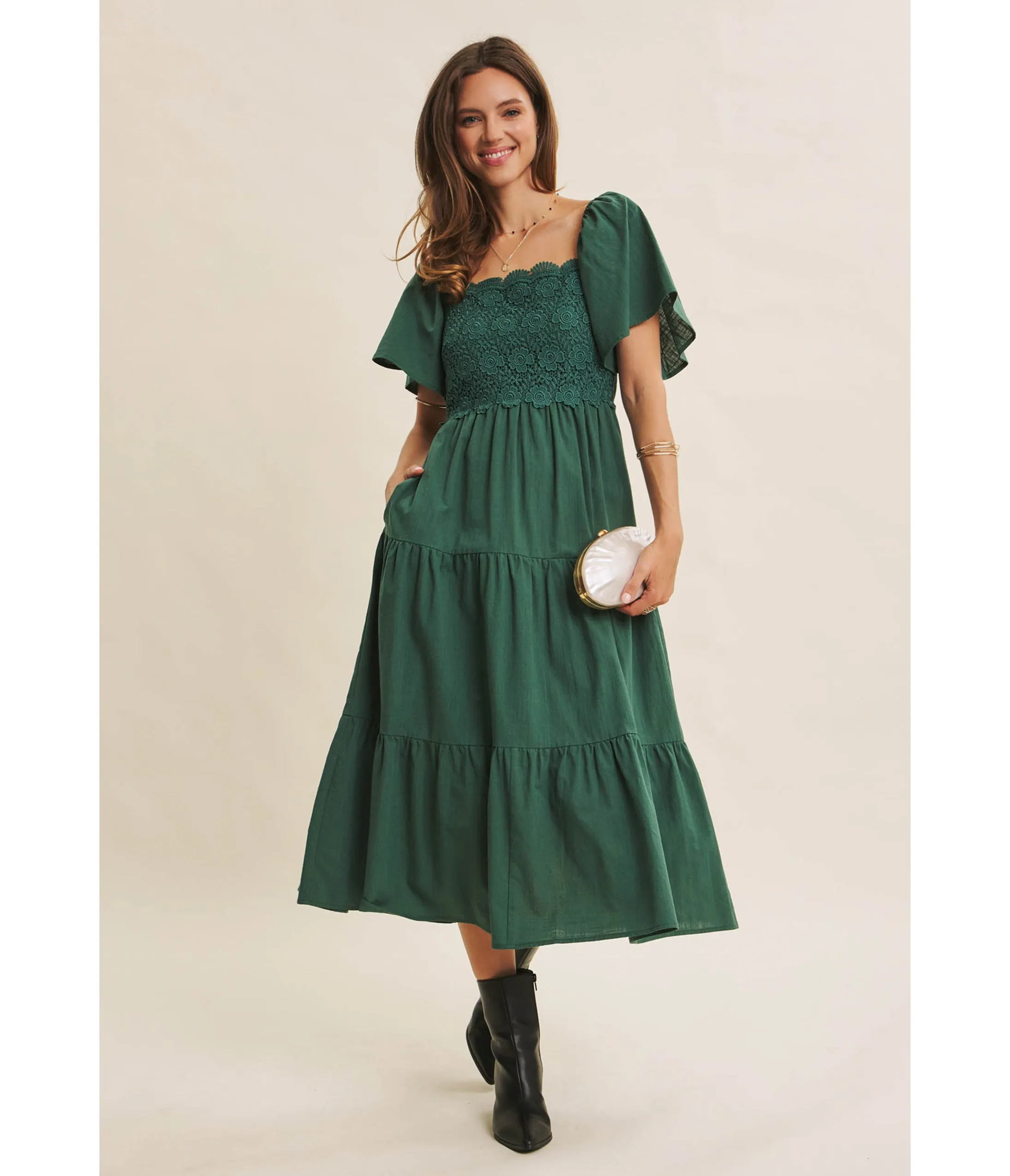 Forest Green Tiered Midi Dress sold by Unique Vintage product image thumbnail 3