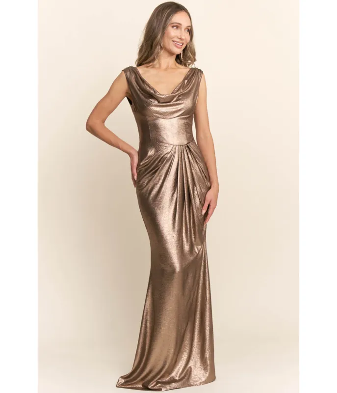 Liquid Bronze Cowl Neck Gown sold by Unique Vintage