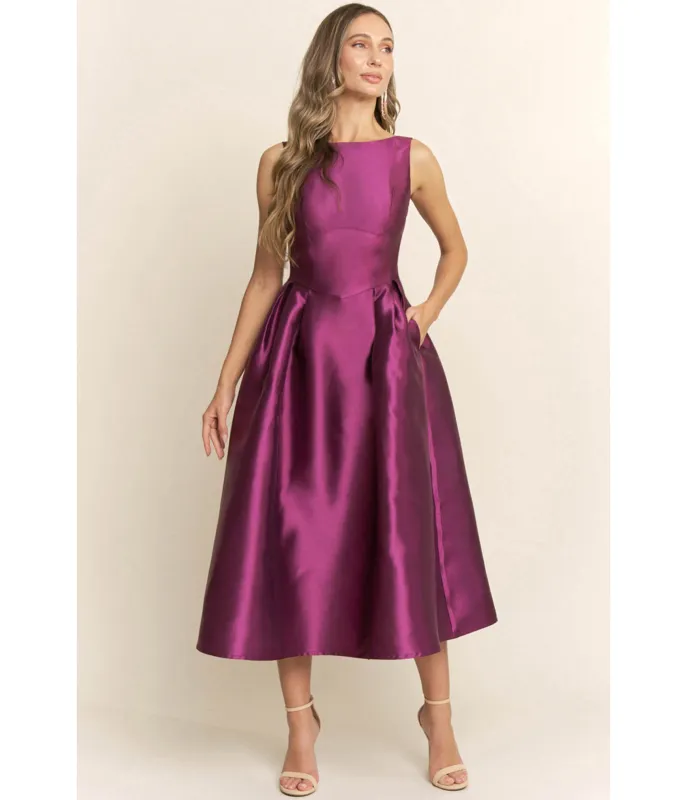 Plum Shimmer Sleeveless Midi Dress sold by Unique Vintage
