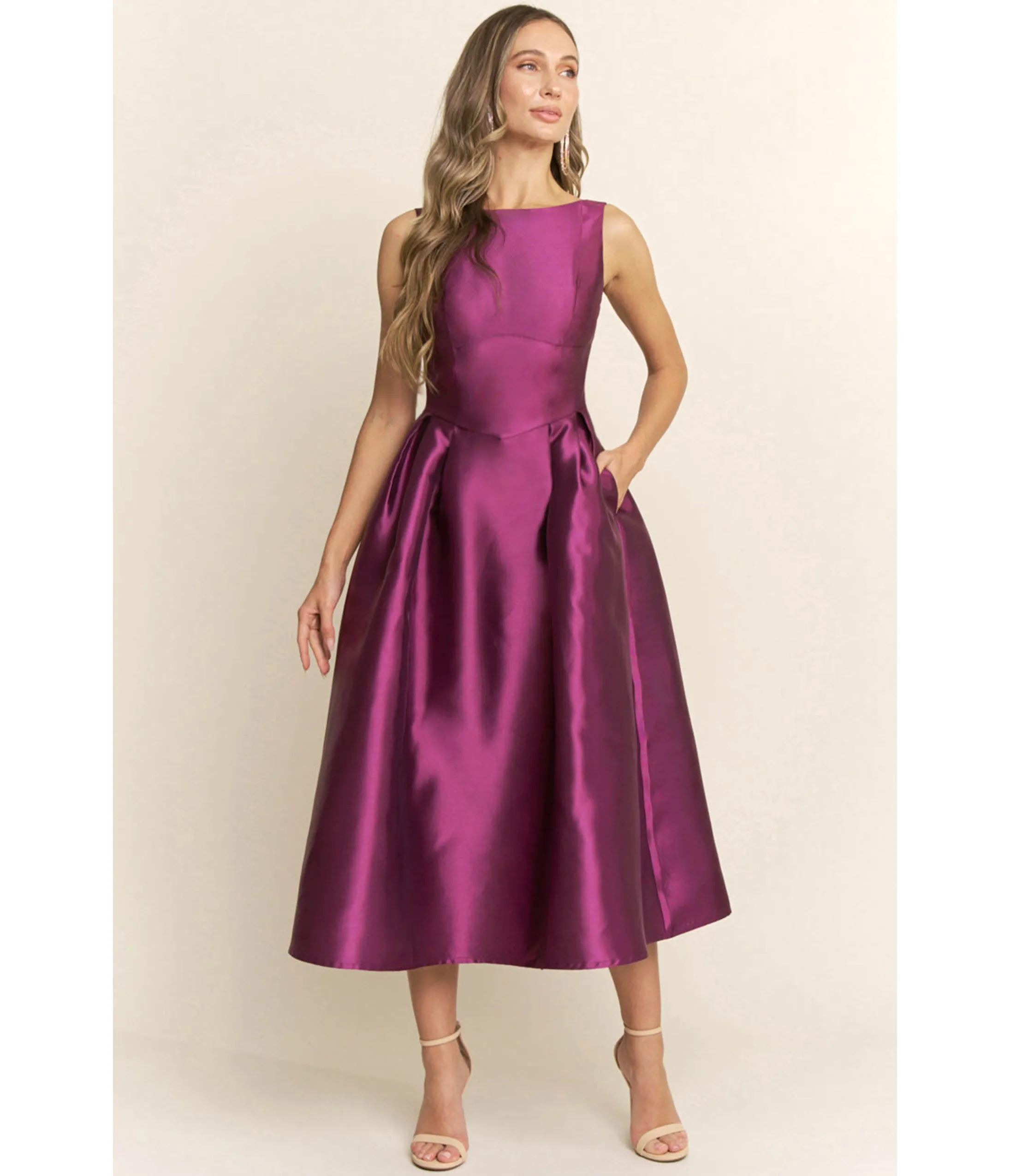 Plum Shimmer Sleeveless Midi Dress sold by Unique Vintage