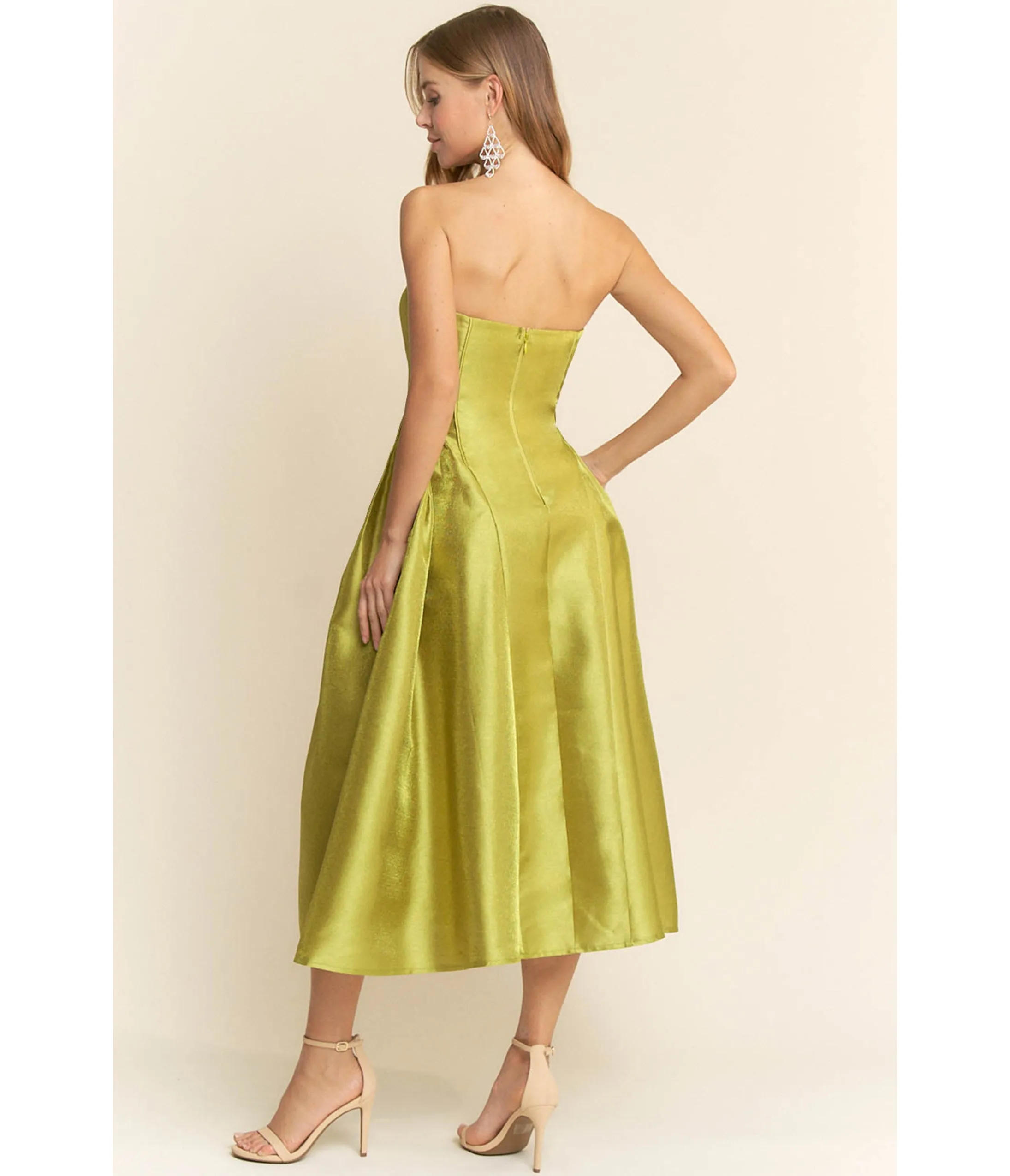 Chartreuse Strapless Midi Dress sold by Unique Vintage product image thumbnail 2