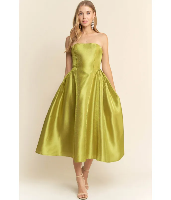 Chartreuse Strapless Midi Dress sold by Unique Vintage