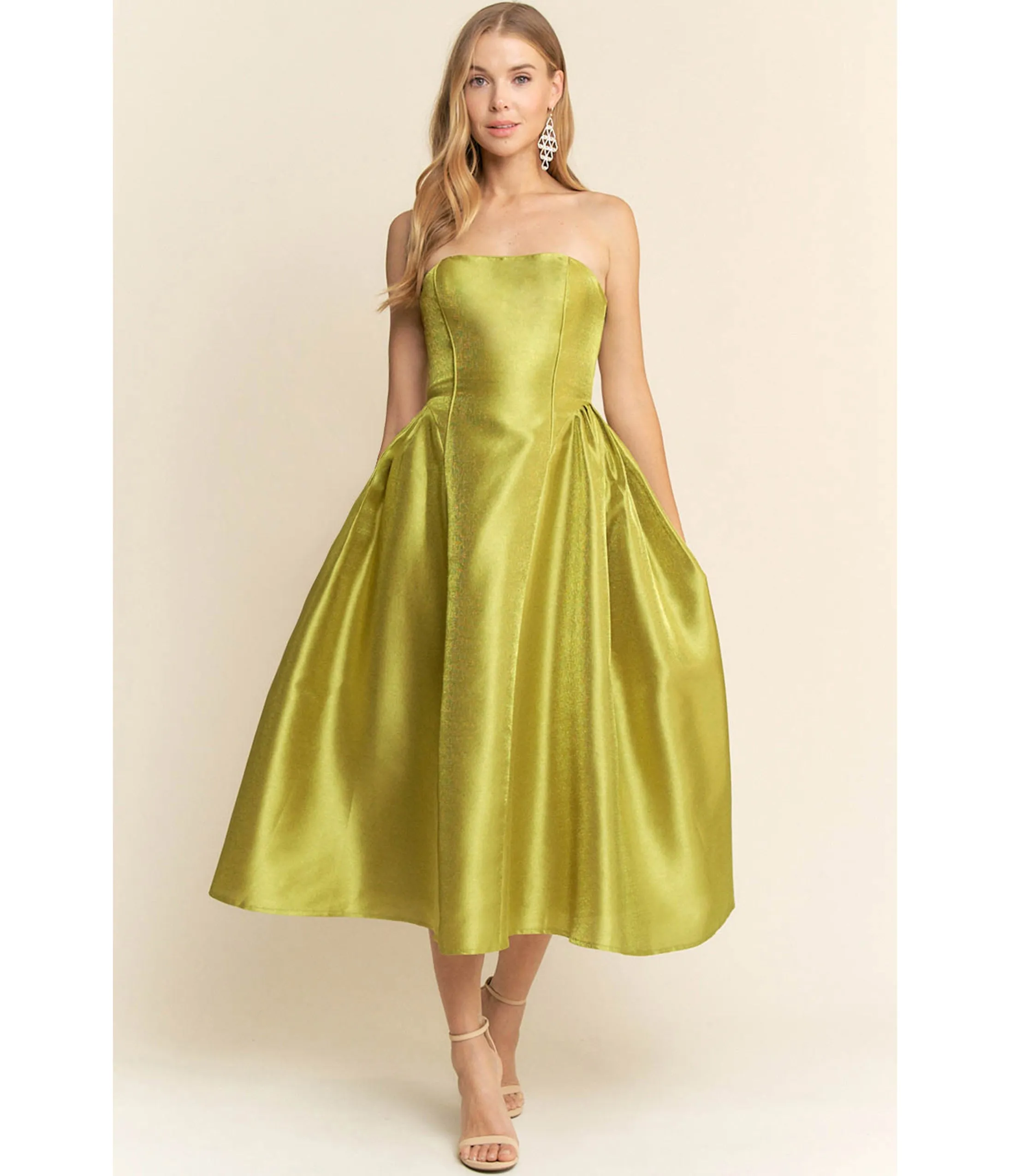Chartreuse Strapless Midi Dress sold by Unique Vintage