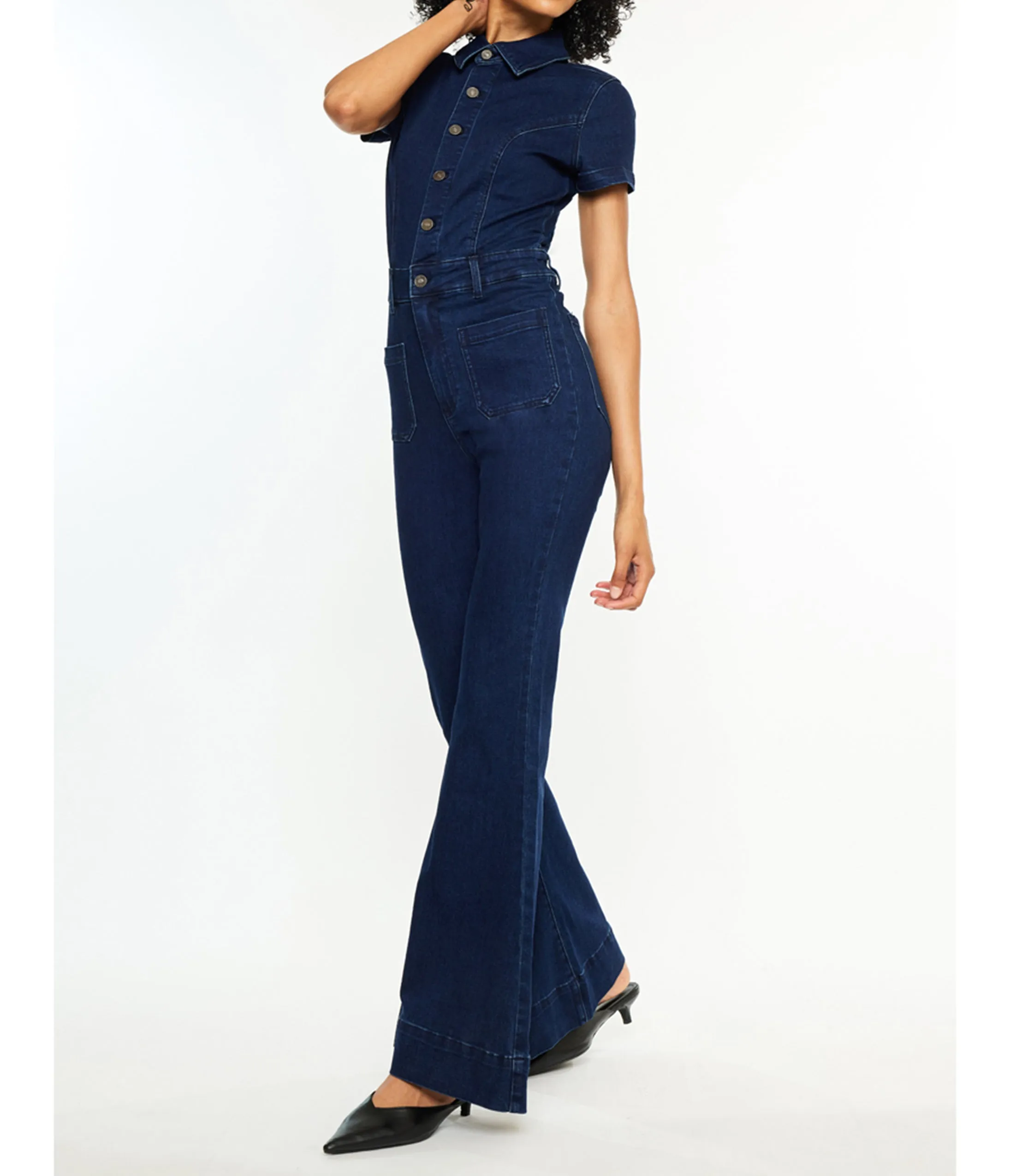 Black Denim Flare Jumpsuit sold by Unique Vintage product image thumbnail 3