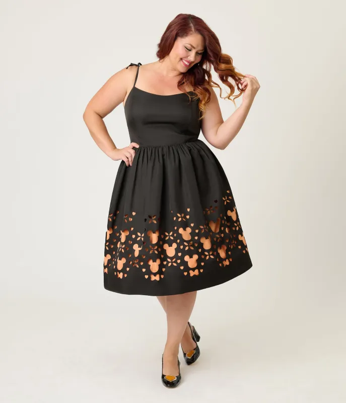 Disney Mickey & Friends Collection By Unique Vintage Plus Size Black & Orange Mickey Cutout Swing Dress sold by Unique Vintage