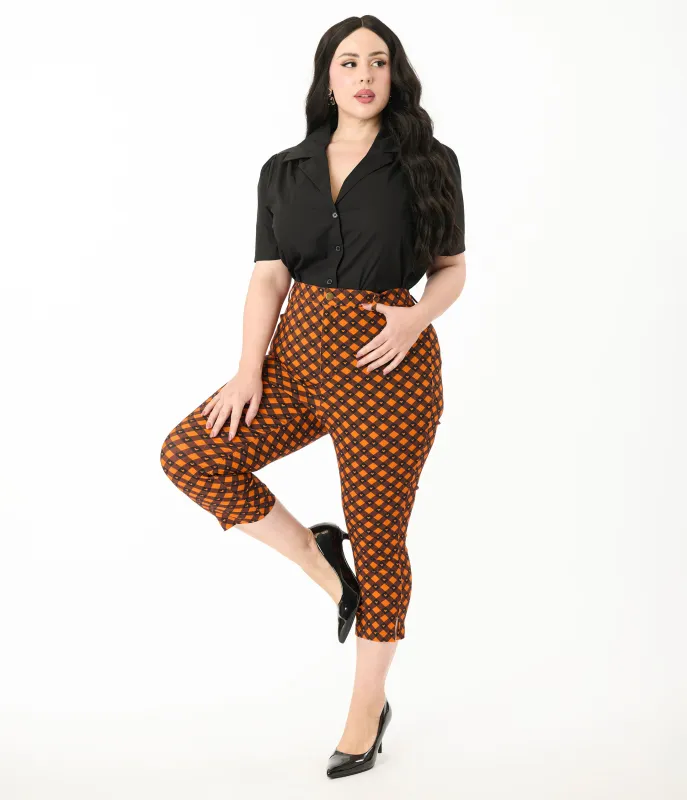 Disney's Mickey & Friends Collection by Unique Vintage Plus Size Orange & Black Mickey Gingham Capri Pants sold by Unique Vintage