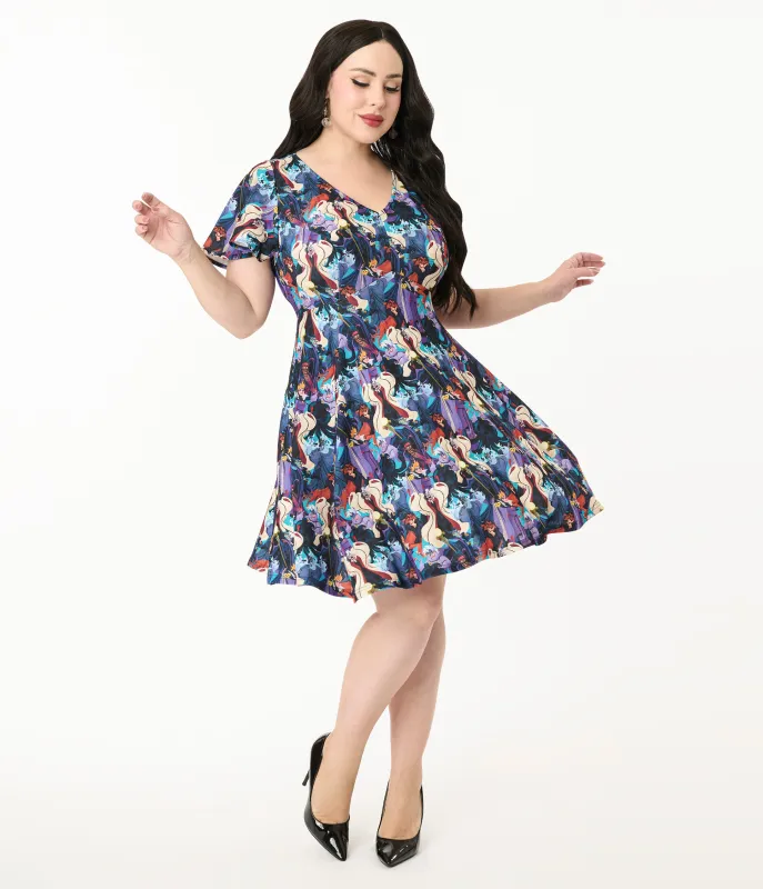 Disney Villains Collection by Unique Vintage Plus Size Villain Print Flare Dress sold by Unique Vintage