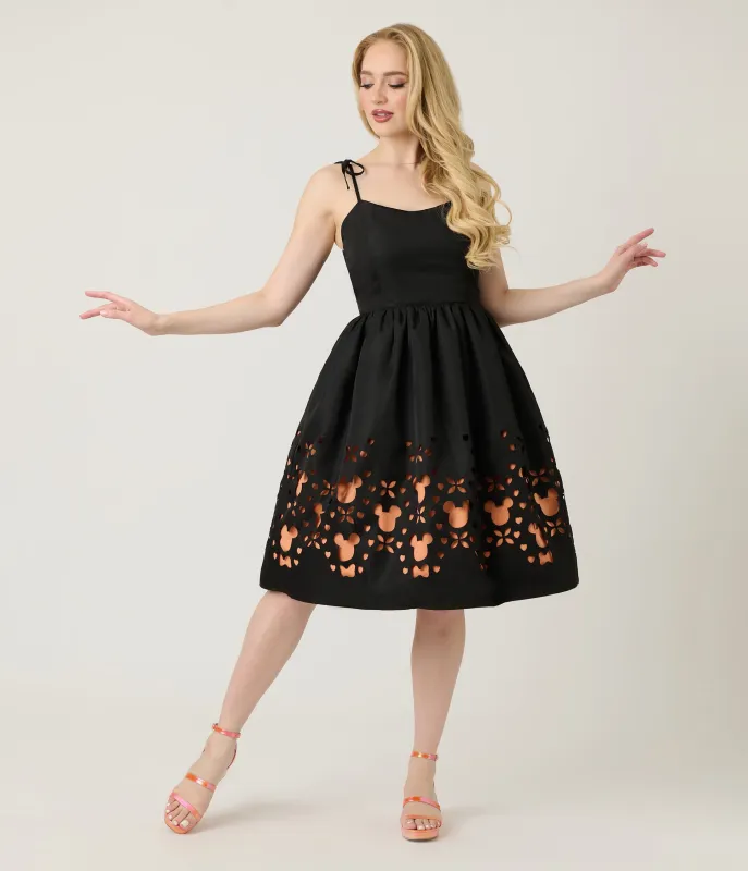 Preorder- Disney Mickey & Friends Collection By Unique Vintage Black & Orange Mickey Cutout Swing Dress sold by Unique Vintage