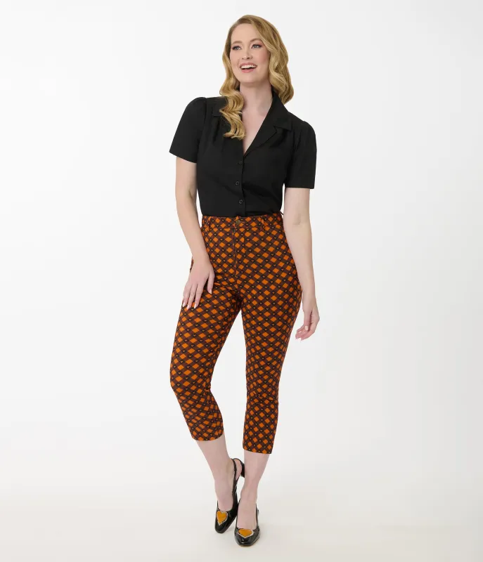 Disney's Mickey & Friends Collection by Unique Vintage Orange & Black Mickey Gingham Capri Pants sold by Unique Vintage