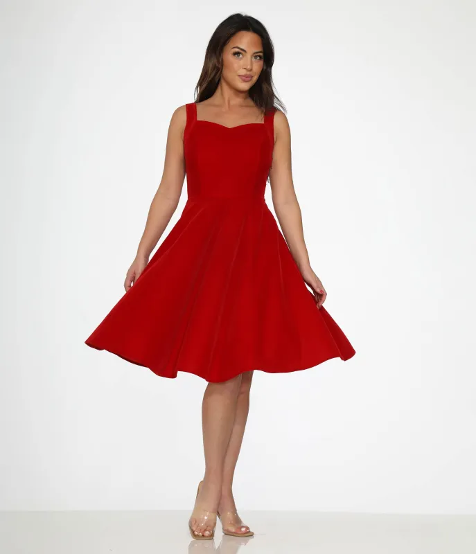 Orchid Bloom Red Velvet Swing Dress made by Unique Vintage