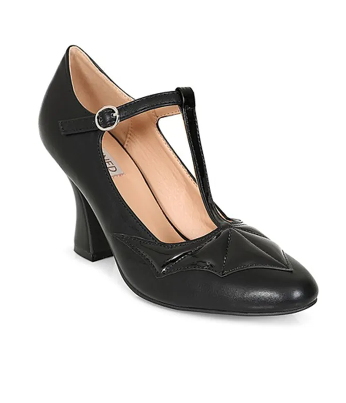 Banned Black Leatherette Elvira T-Strap Heels sold by Unique Vintage