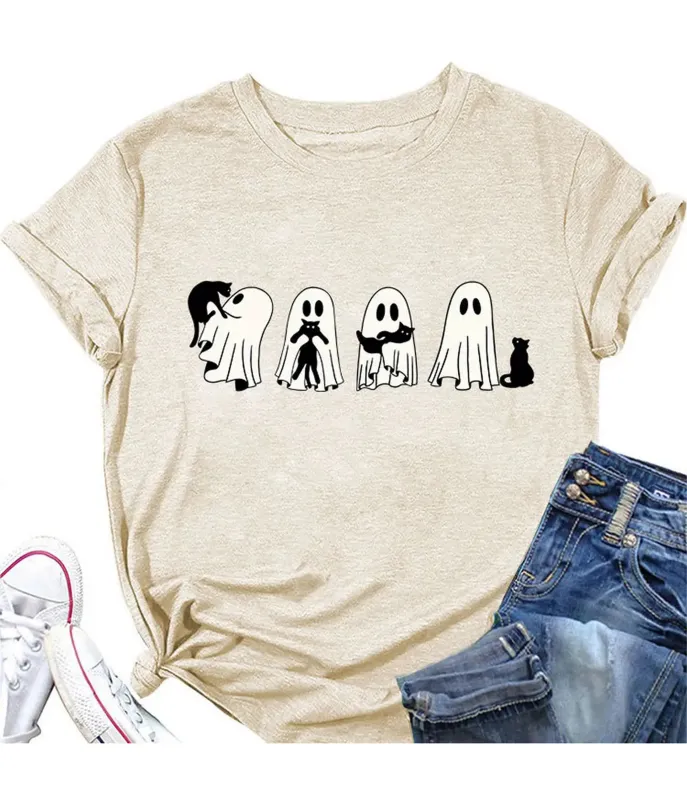 Ghost & Black Cat Unisex Graphic Tee made by Unique Vintage