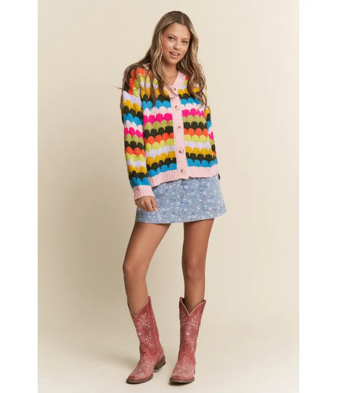Multicolor Fish Scale Knit Cardigan sold by Unique Vintage