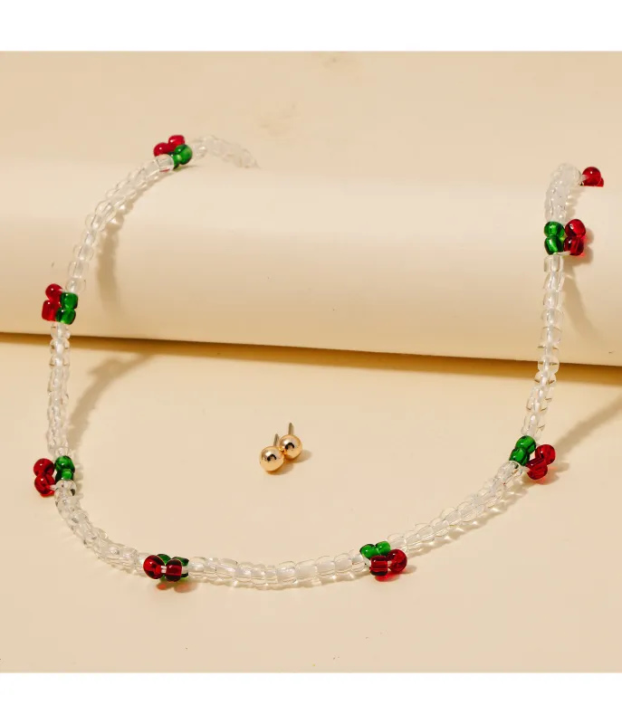 Cherry Charms Beaded Necklace & Earrings Set sold by Unique Vintage