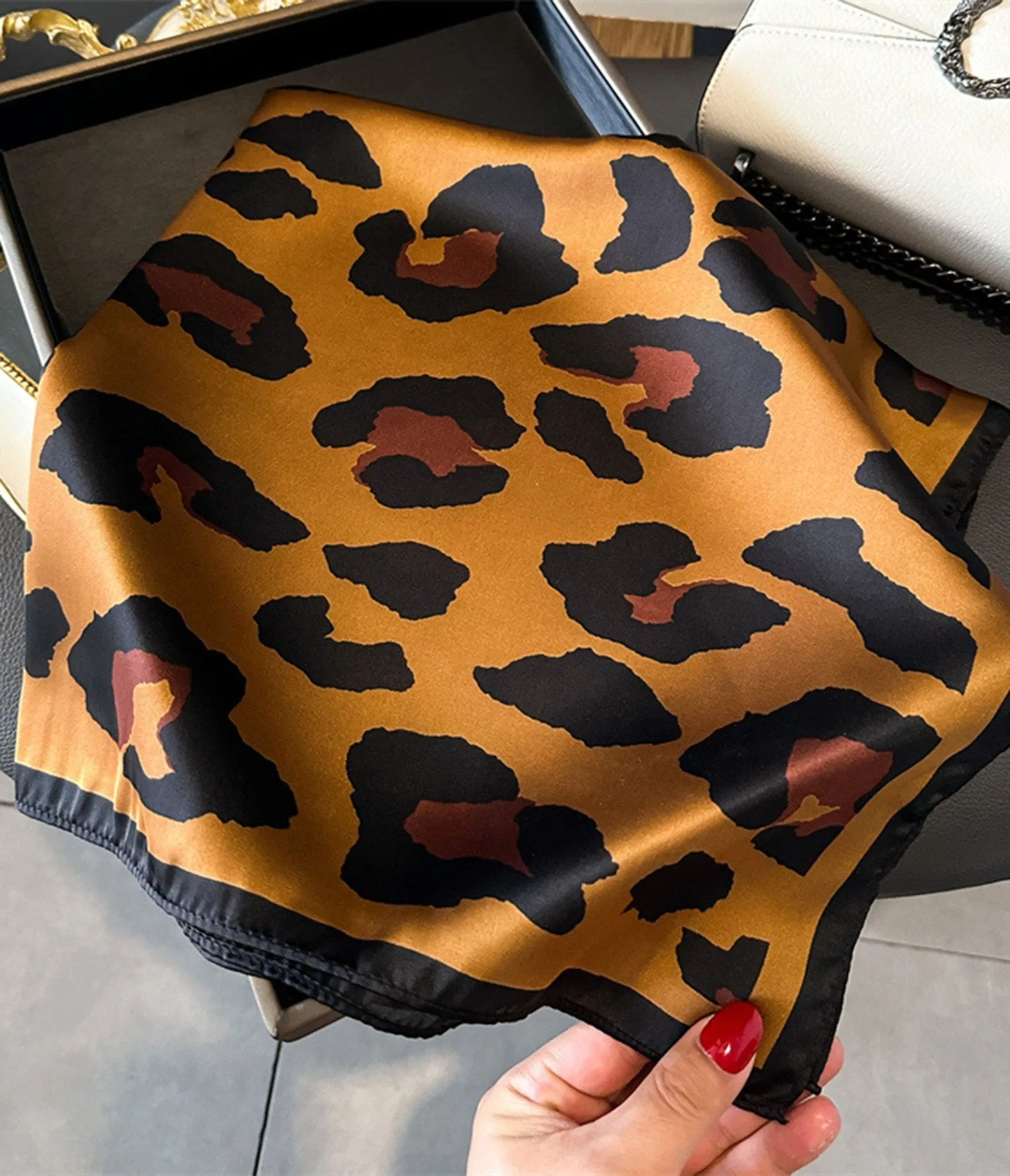 Leopard Print Satin Hair Scarf sold by Unique Vintage