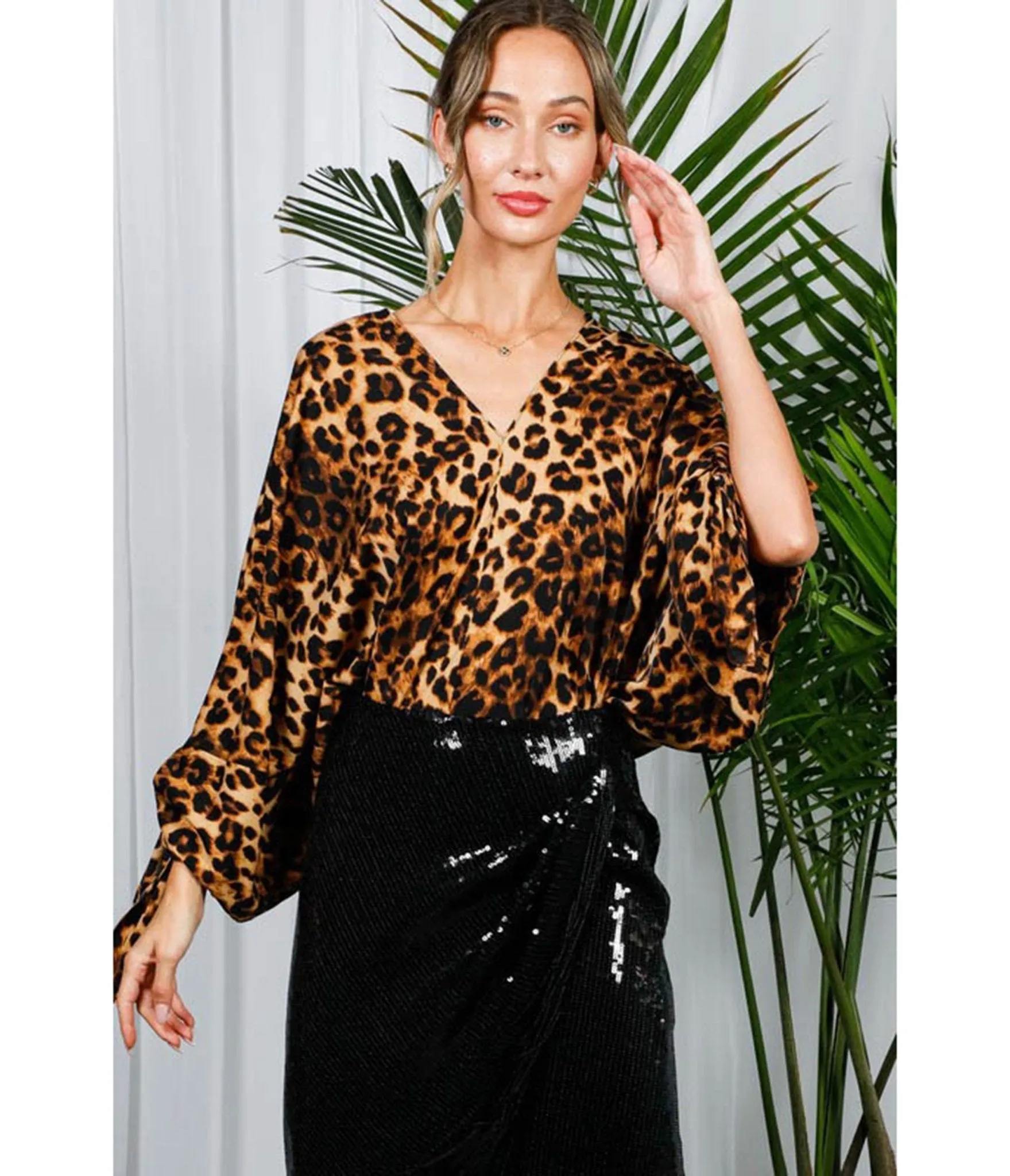 Leopard Print Dolman Sleeve Blouse sold by Unique Vintage product image thumbnail 2