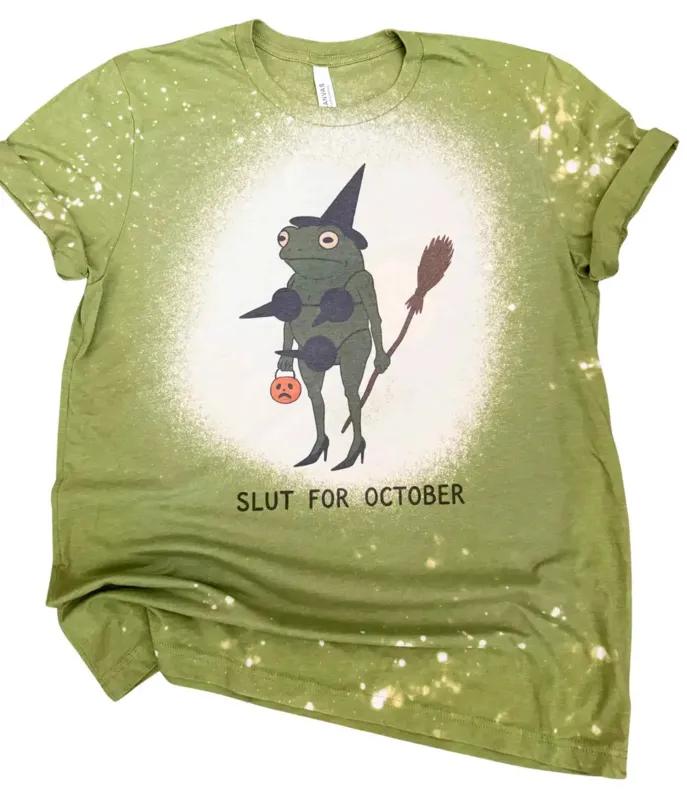 Slut For October Frog Bleached Unisex Graphic Tee sold by Unique Vintage