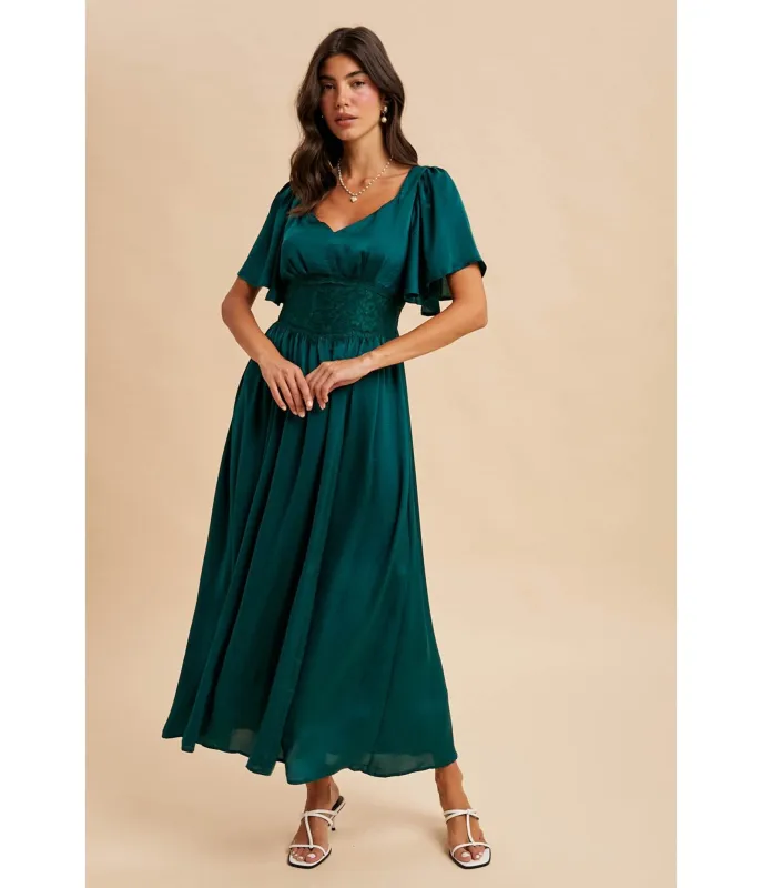 Emerald Flutter Sleeve Maxi Dress sold by Unique Vintage