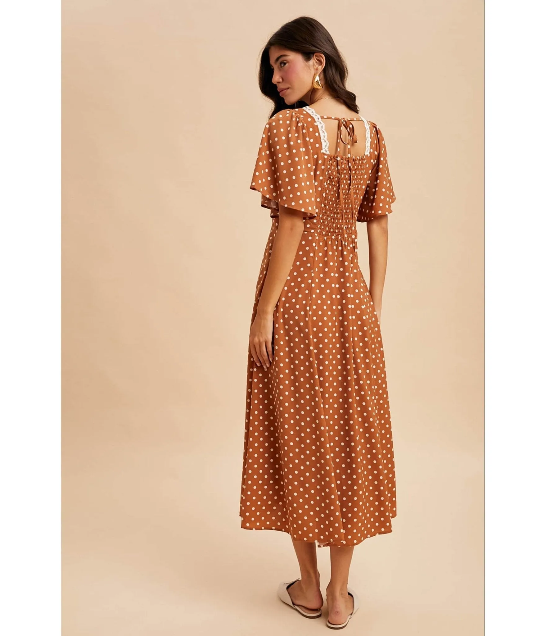 Tan Polka Dot Midi Dress sold by Unique Vintage product image thumbnail 2