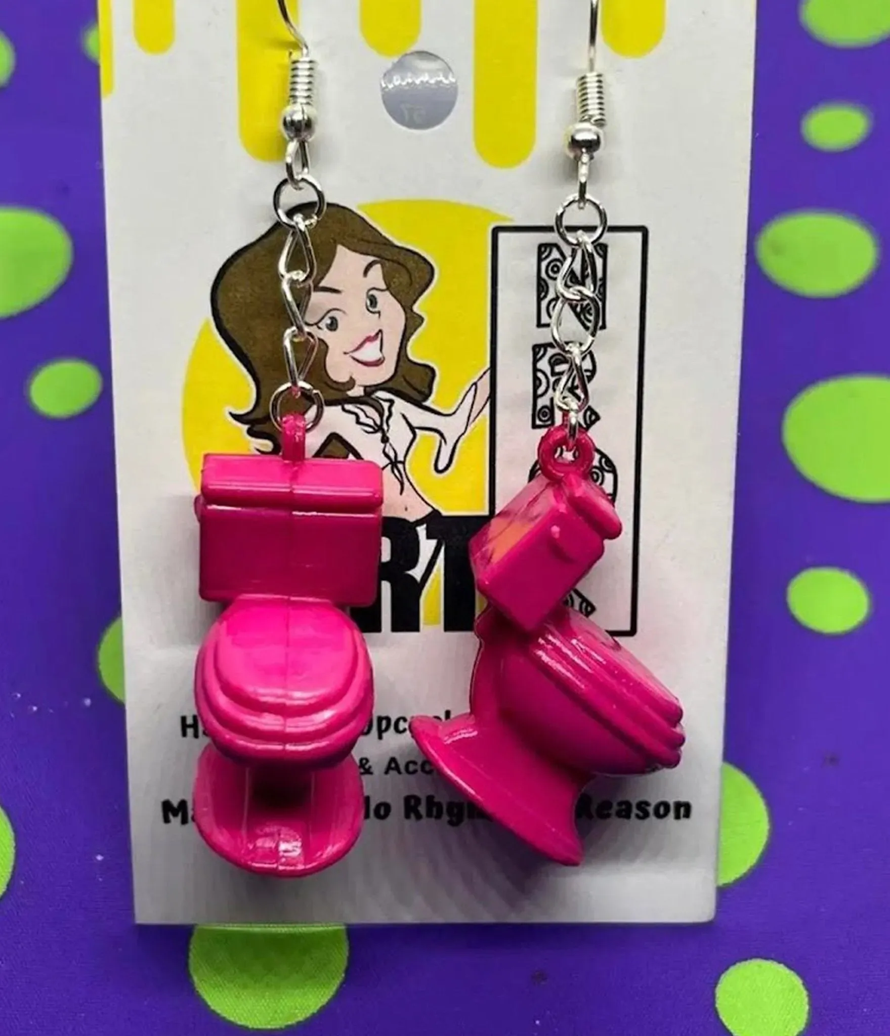 Hot Pink Toilet Earrings sold by Unique Vintage