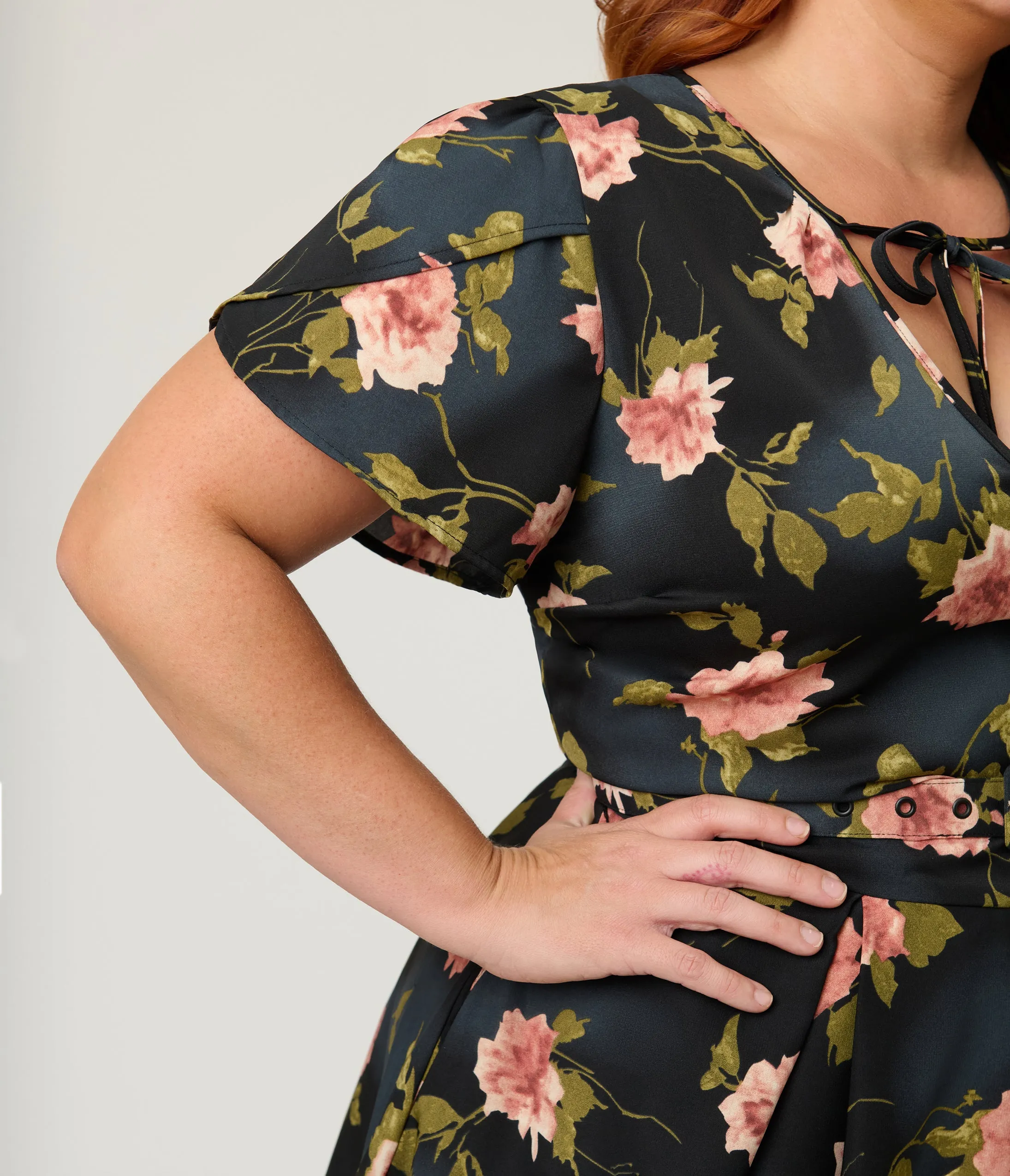 Unique Vintage Plus Size Black & Pink Floral Dahlia Swing Dress sold by Unique Vintage product image thumbnail 5