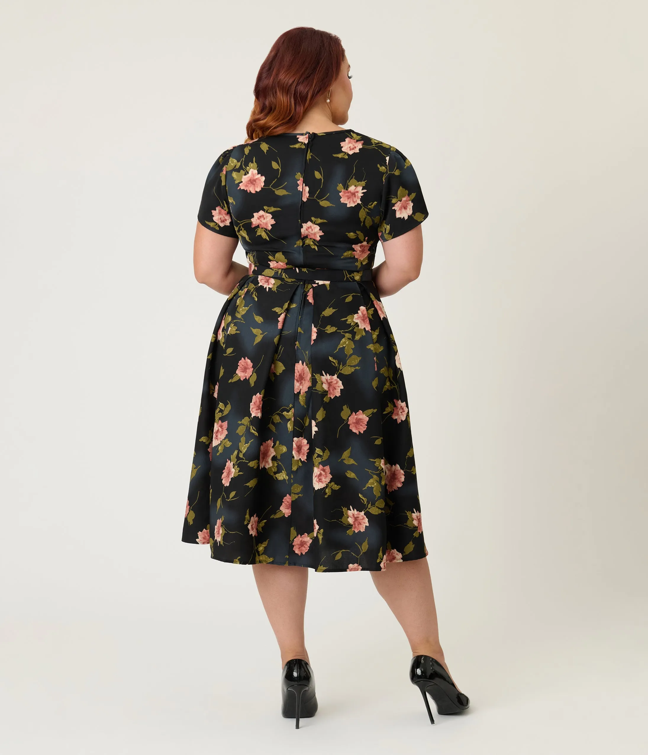Unique Vintage Plus Size Black & Pink Floral Dahlia Swing Dress sold by Unique Vintage product image thumbnail 2