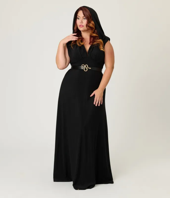Unique Vintage Plus Size Black Shimmer Snake Hooded Maxi Dress sold by Unique Vintage