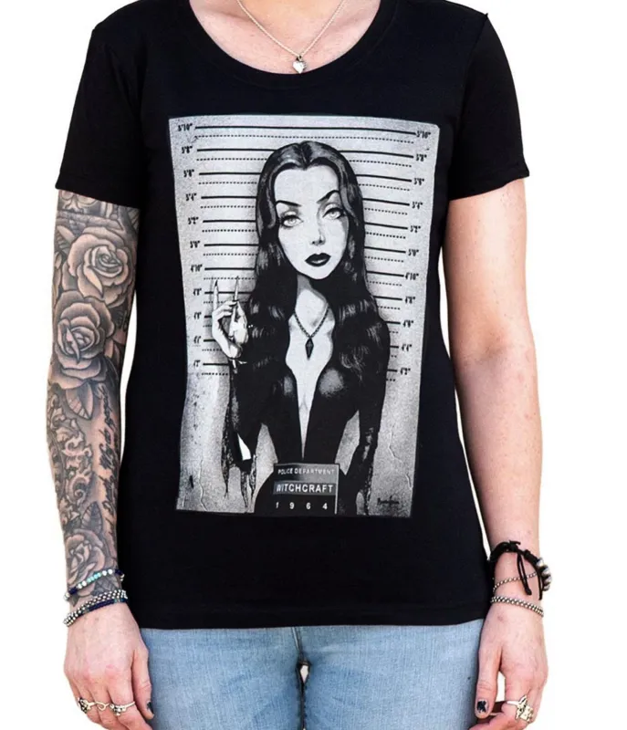 Morticia Addams Mugshot Women's Graphic Tee sold by Unique Vintage