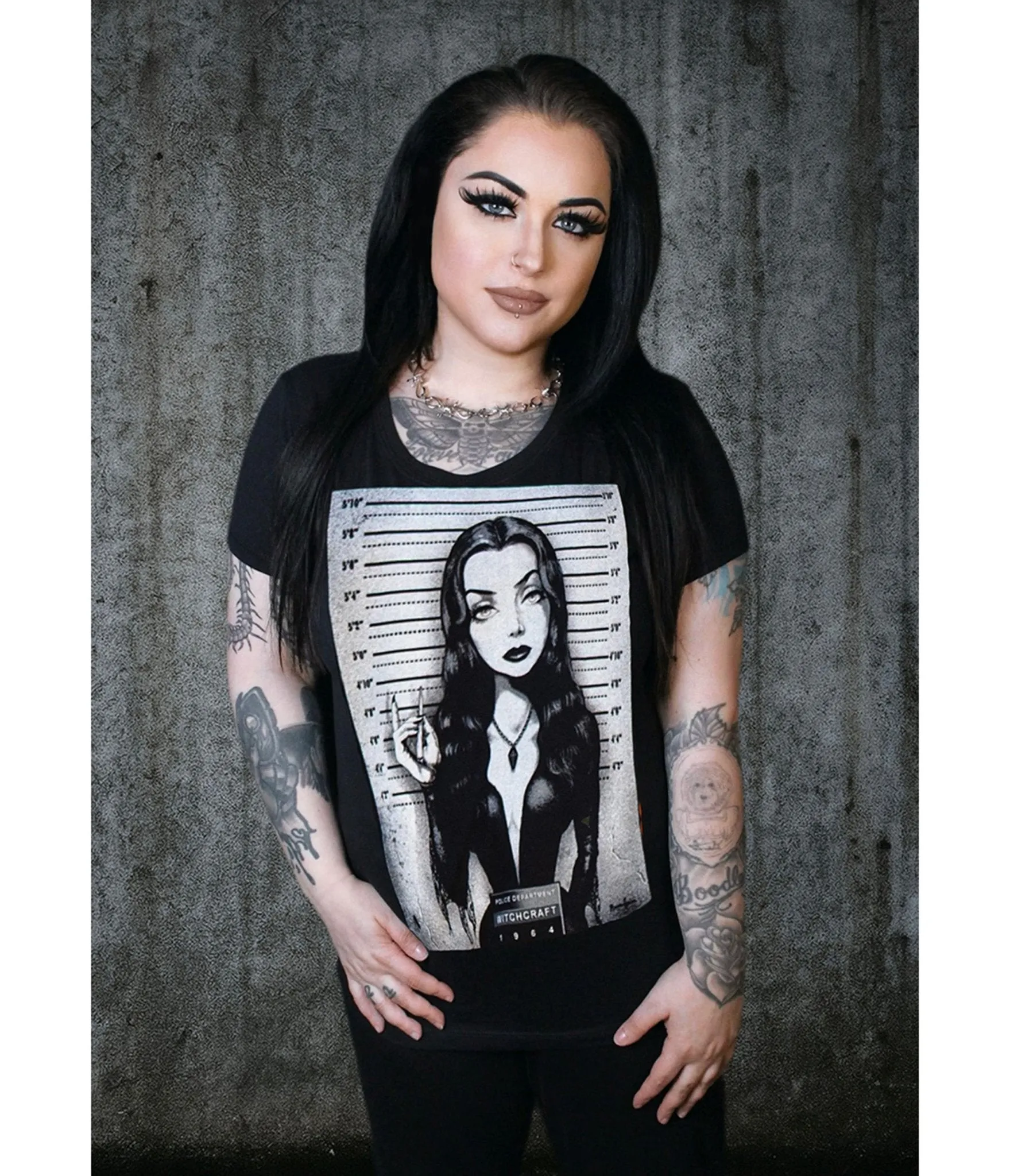 Morticia Addams Mugshot Women's Graphic Tee sold by Unique Vintage product image thumbnail 2