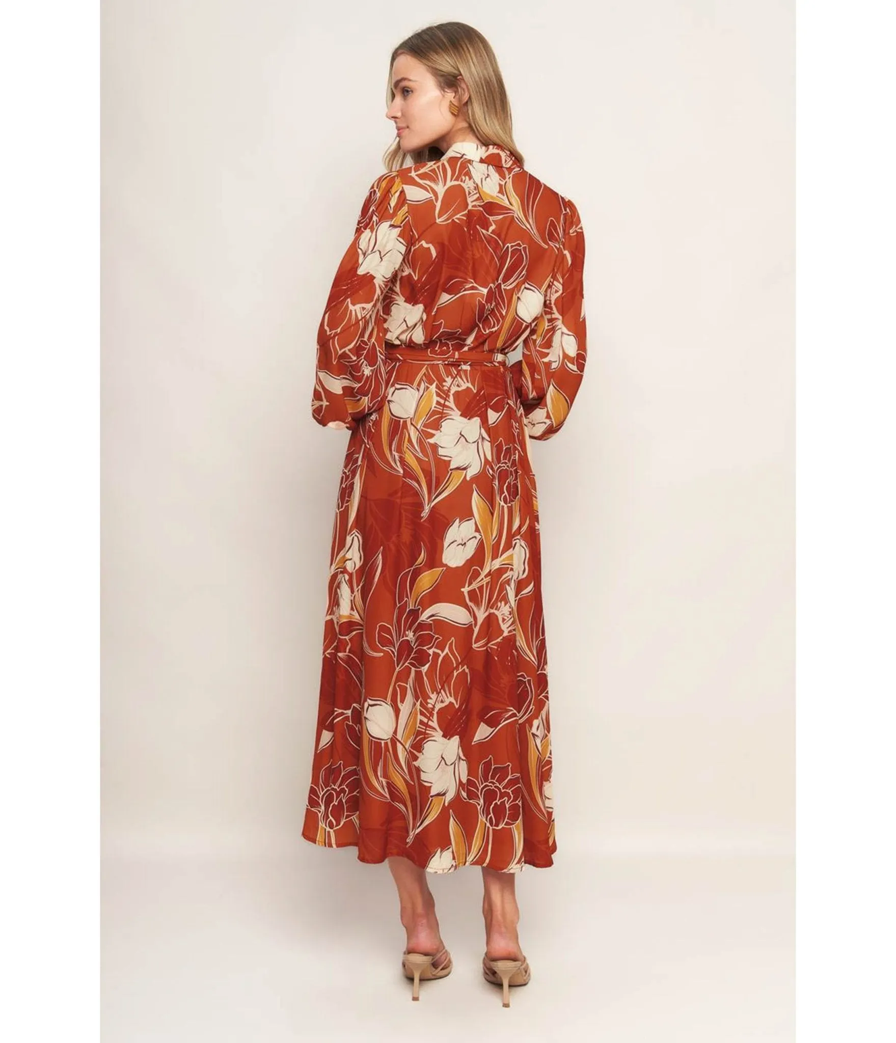 Rust & Cream Floral Woven Maxi Dress sold by Unique Vintage product image thumbnail 2