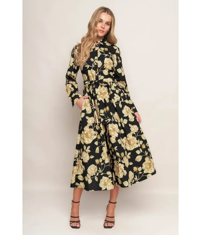 Black Cream Floral Midnight Bloom Midi Dress sold by Unique Vintage