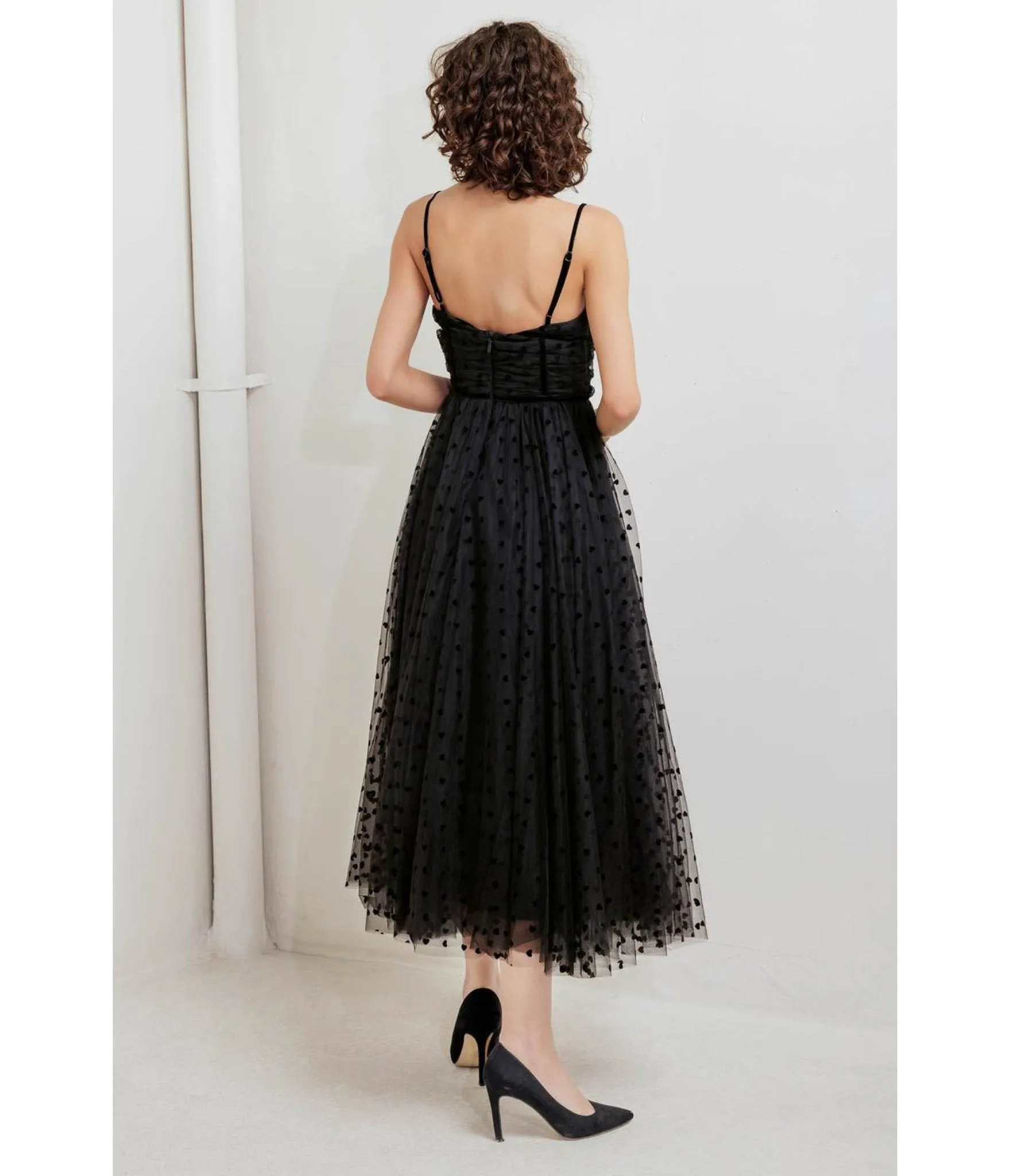 Black Swiss Dot Tulle Midi Dress sold by Unique Vintage product image thumbnail 2
