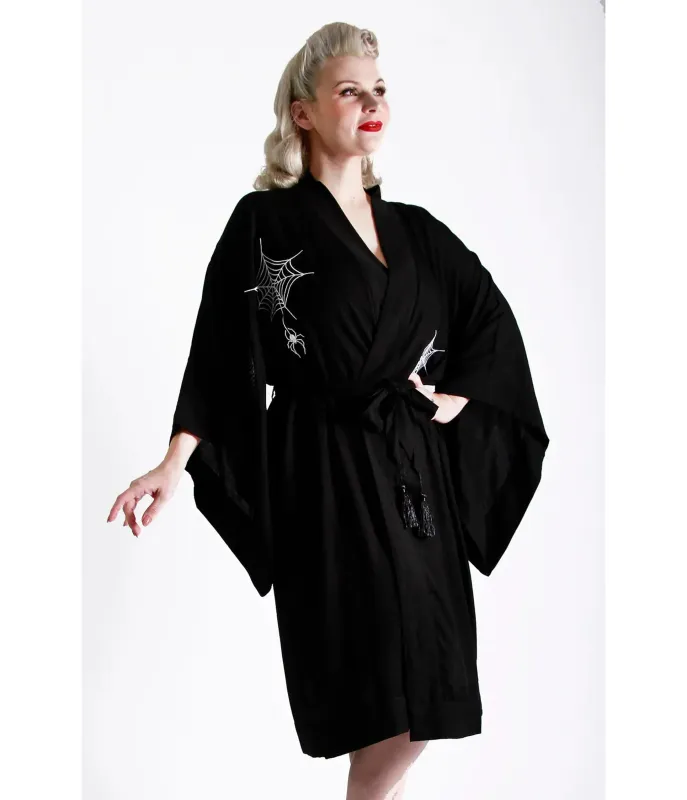 Bonsai Kitten Black Web Lounge Kimono sold by Unique Vintage