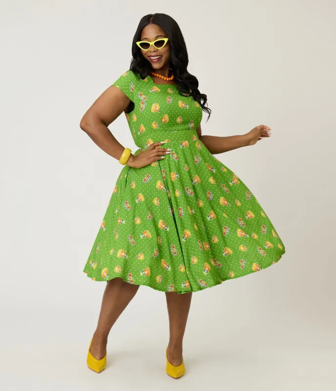 Magnolia Place Plus Size Green Pyrex Print Anna Swing Dress sold by Unique Vintage