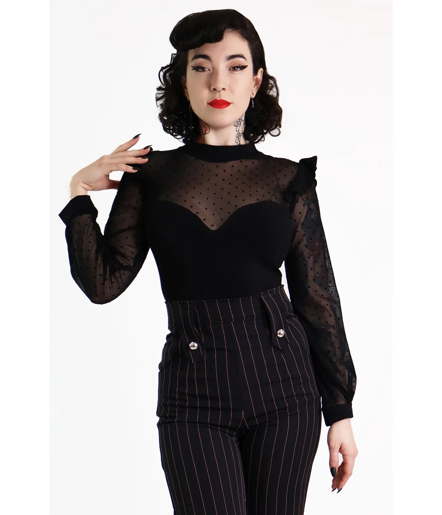 Bonsai Kitten Black Polkadot Lace Long Sleeve Top sold by Unique Vintage product image thumbnail 4