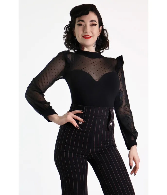 Bonsai Kitten  Black Polkadot Lace Long Sleeve Top sold by Unique Vintage