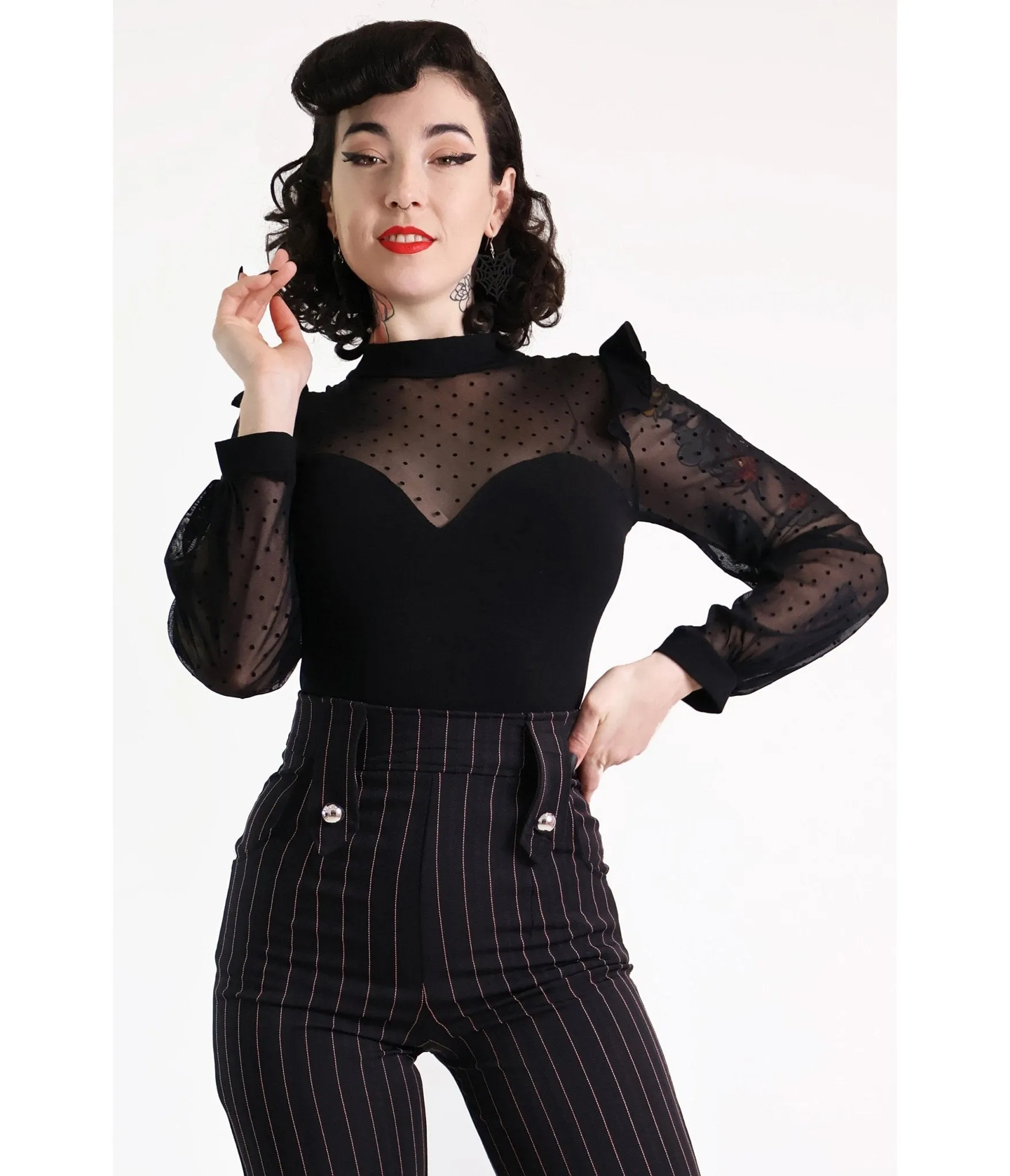 Bonsai Kitten Black Polkadot Lace Long Sleeve Top sold by Unique Vintage product image thumbnail 3