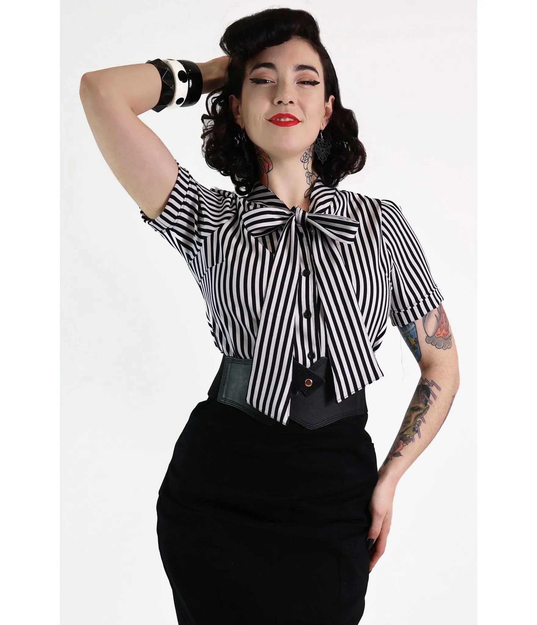 Bonsai Kitten Black & White Cotton Bow Blouse sold by Unique Vintage product image thumbnail 3