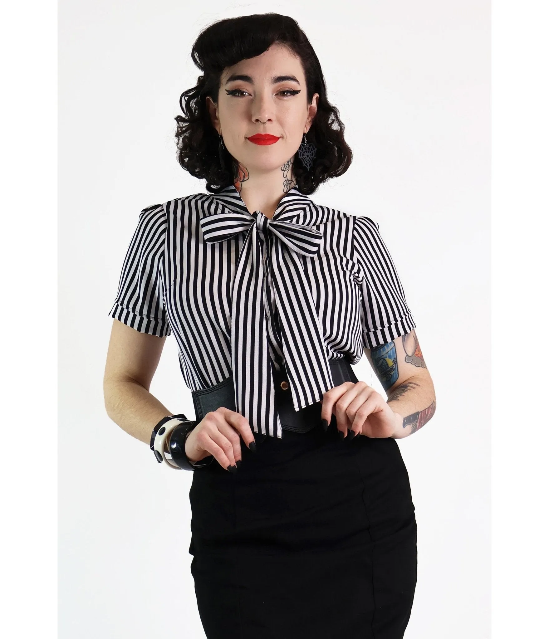 Bonsai Kitten Black & White Cotton Bow Blouse sold by Unique Vintage product image thumbnail 4