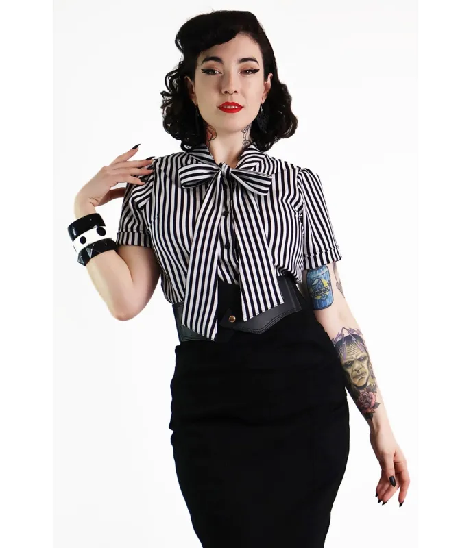 Bonsai Kitten Black & White Cotton Bow Blouse sold by Unique Vintage