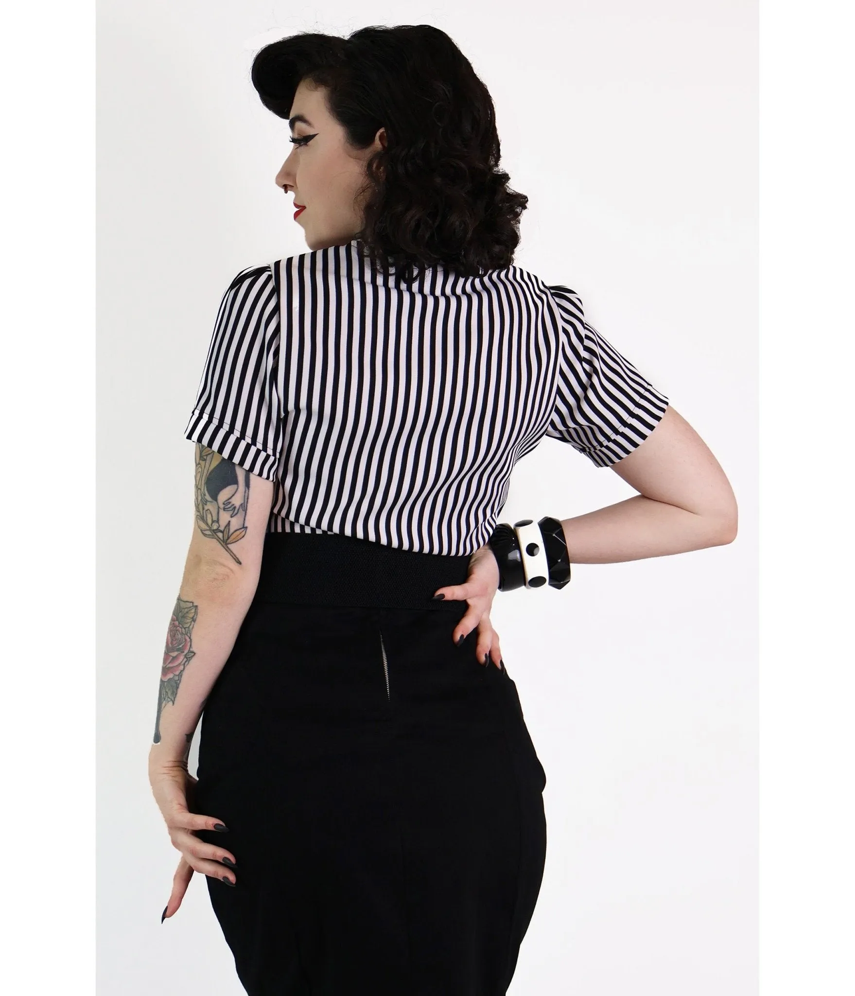 Bonsai Kitten Black & White Cotton Bow Blouse sold by Unique Vintage product image thumbnail 2