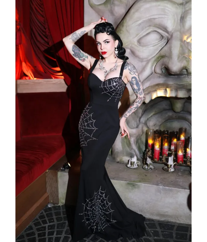Elle Rebel Black Spiderweb Glamour Ghoul Gown sold by Unique Vintage