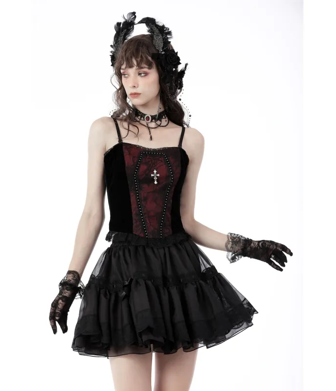 Red & Black Web Lace Corset Top sold by Unique Vintage