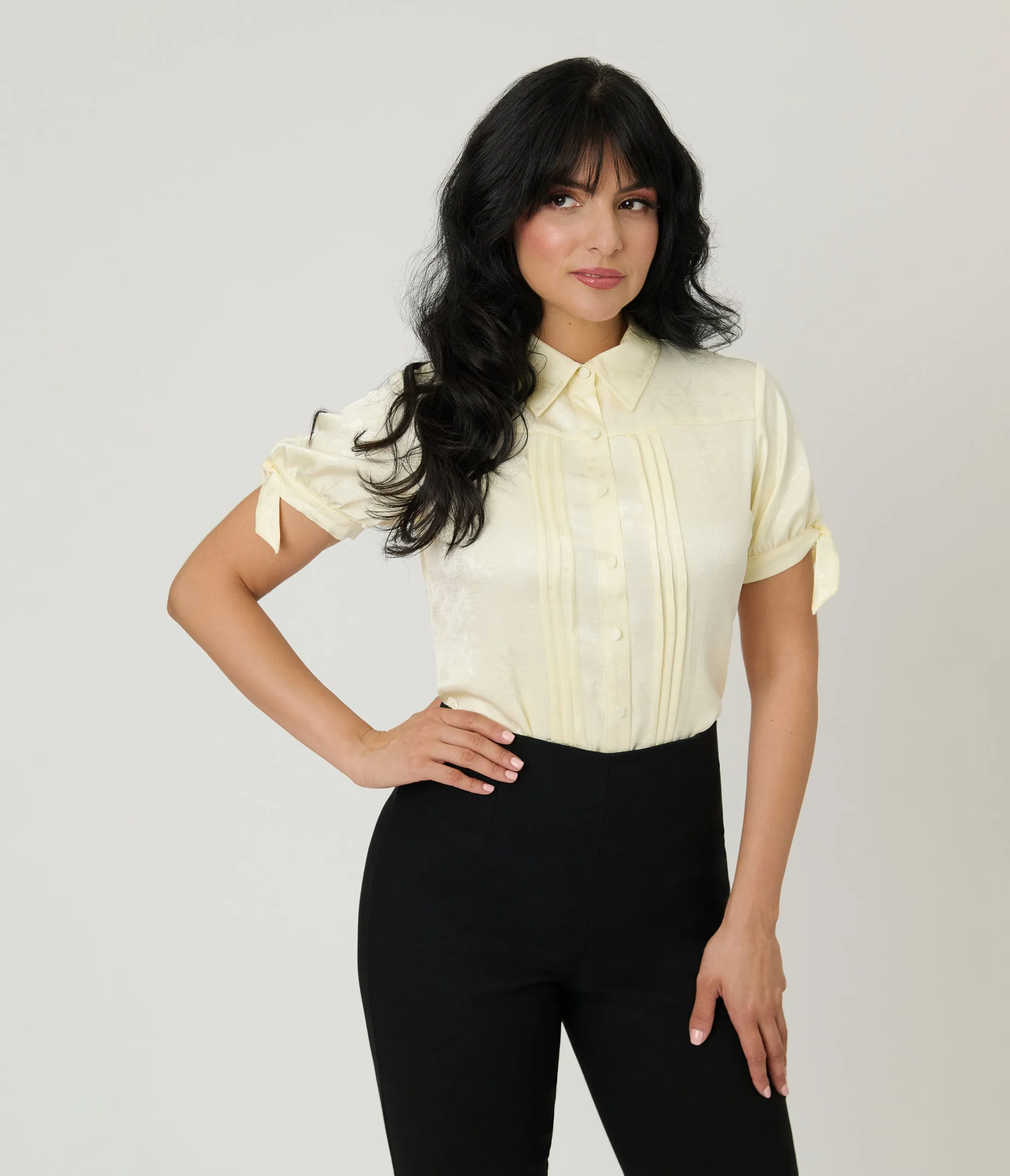 Unique Vintage Ivory Jacquard Colvin Blouse sold by Unique Vintage