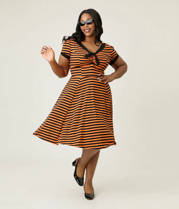 Unique Vintage Plus Size Orange & Black Stripe Natalie Swing Dress made by Unique Vintage