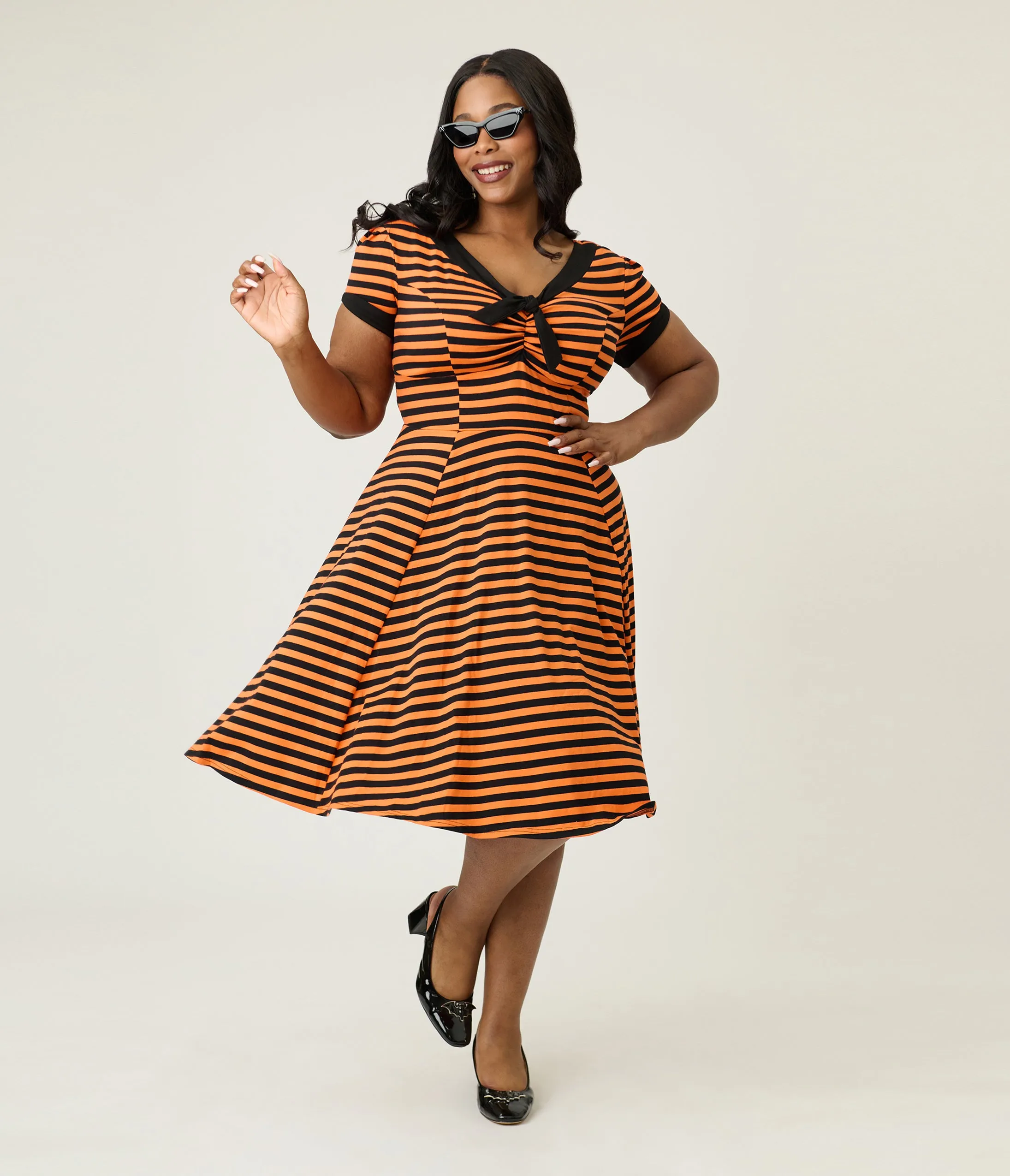 Unique Vintage Plus Size Orange & Black Stripe Natalie Swing Dress sold by Unique Vintage