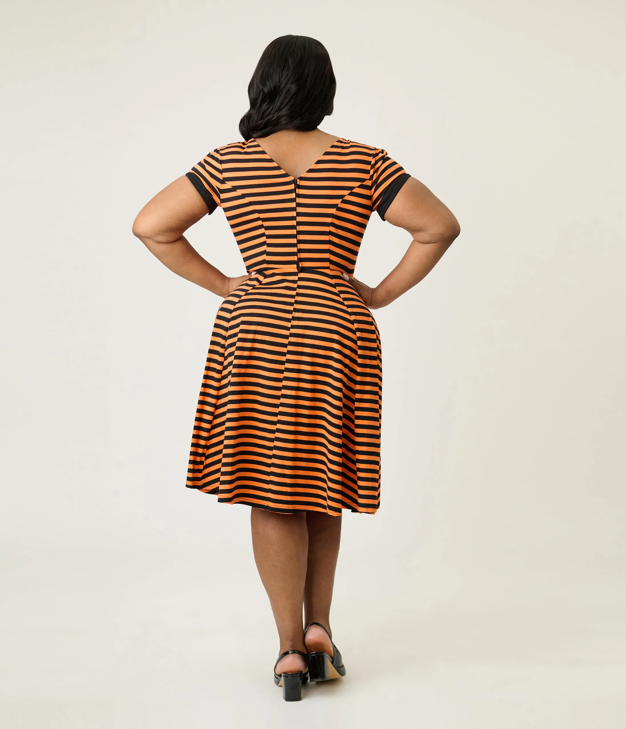 Unique Vintage Plus Size Orange & Black Stripe Natalie Swing Dress sold by Unique Vintage product image thumbnail 2