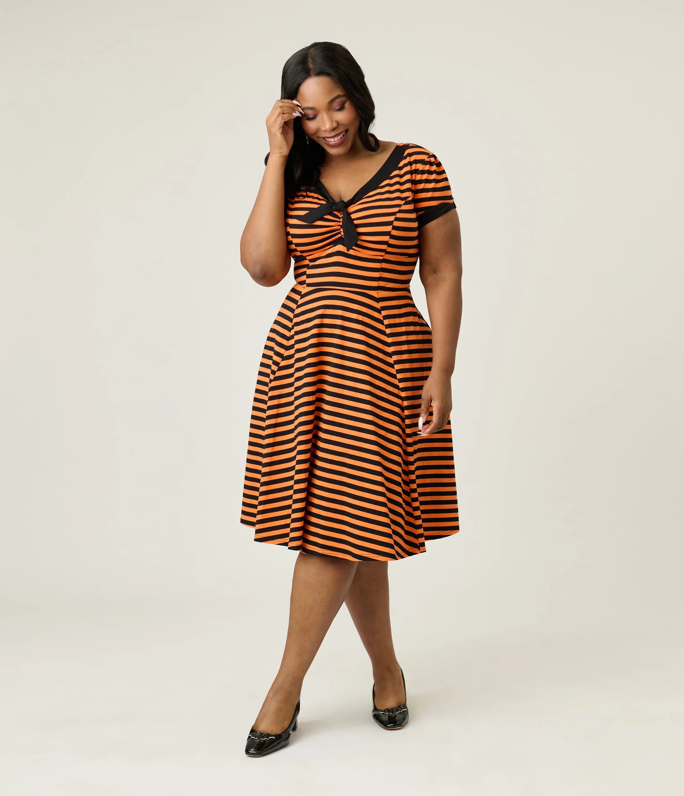 Unique Vintage Plus Size Orange & Black Stripe Natalie Swing Dress sold by Unique Vintage product image thumbnail 3