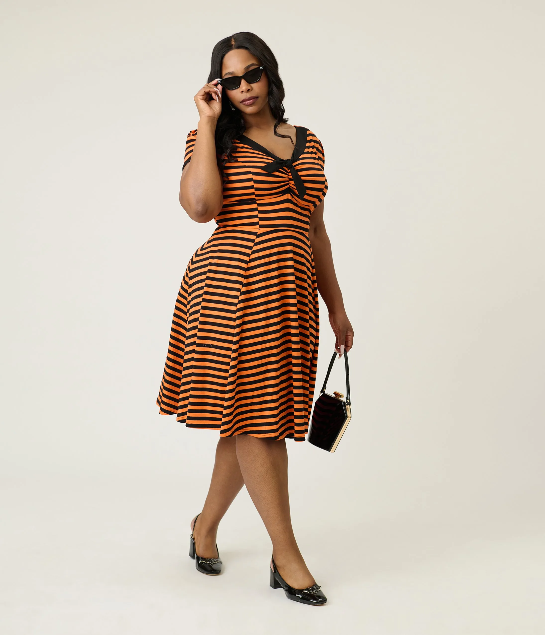 Unique Vintage Plus Size Orange & Black Stripe Natalie Swing Dress sold by Unique Vintage product image thumbnail 4